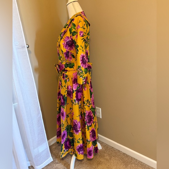 Pinup Couture Yellow and Purple Floral 3/4 Sleeve Dress - Picture 3 of 8